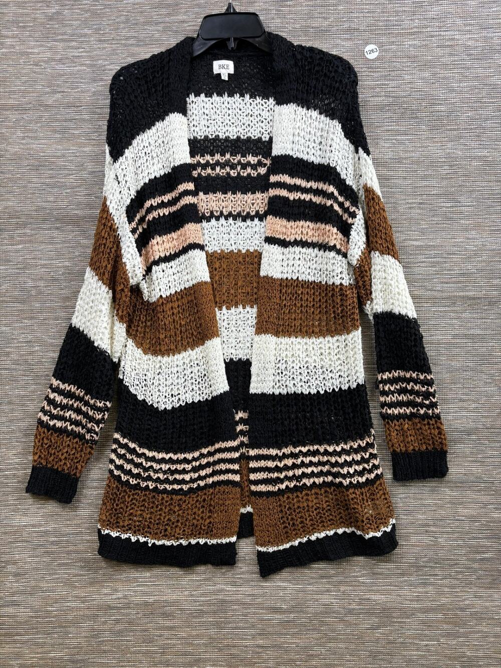 BKE Color Block Open Front Knit Cardigan Sweater Womens Size XL Multicolor